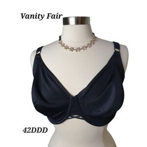 Women's 42DDD Bra Plus Size Unlined Black Silky Thick Straps Underwire 42F